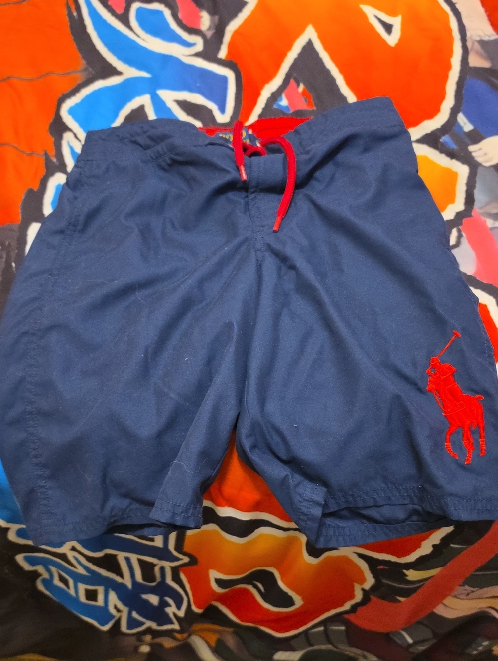 Polo by Ralph Lauren Navy Swim Shorts with Red Drawstring & Logo